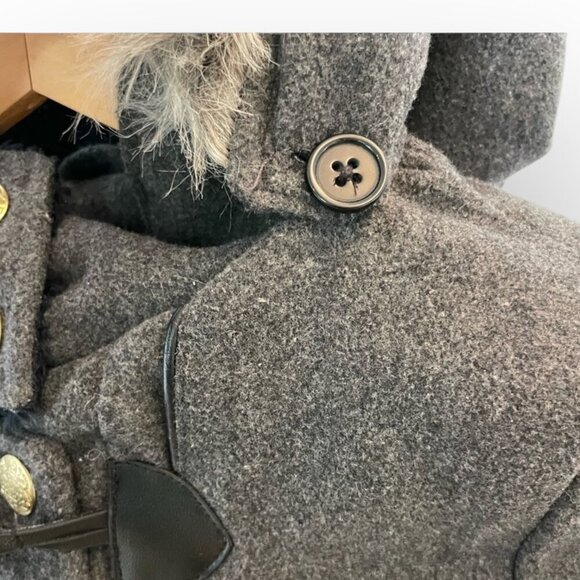 London Fog Jacket Faux Fur Hood Gray Coat Alpine Swiss Parka Size Girls Large 14 - Picture 10 of 16